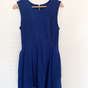 BCBG royal blue fit and flare dress with pleats